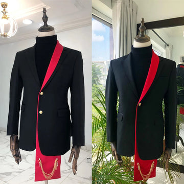 Leisure Mens Wedding Tuxedos Notched Lapel Groom Wear Black-Red Business Jacket Evening Party Custom Made Only Blazer