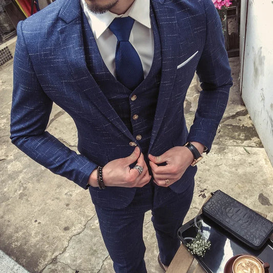 Casual Suit (Blazer+Vest+Trousers) Men's British Style Business Elegant Fashion Casual Party Gentleman Dress Three-piece Suit