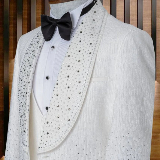 Customized Men Suits Slim Fit Luxury 2 Pieces Sets Diamond Wedding Groom Tuxedos Shiny Male Prom Blazers Trajes Para Hombre