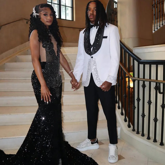 High Quality Metallic Beaded 2 Pieces Sets Wedding Suits for Men Groom Tuxedos Male Prom Blazers Slim Ropa Hombre Customized