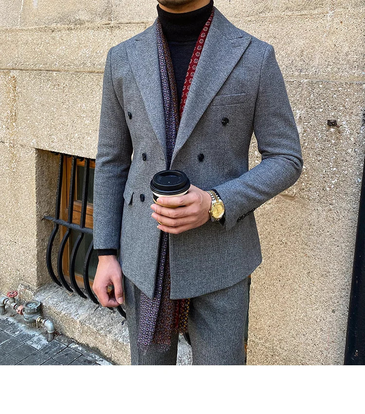 Costume de mariage pour homme, costume formel décontracté à double boutonnage, 2 pièces, pour bureau, travail, fête, bal de promo 