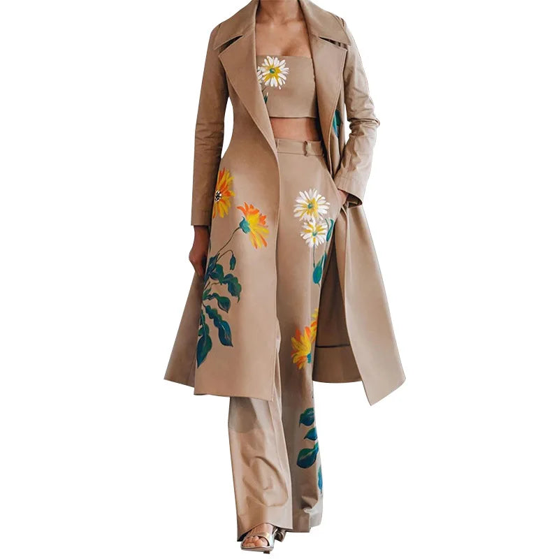 Traje de pantalón cortavientos largo estampado de temperamento de otoño e invierno para mujer, conjuntos de dos piezas, atuendos para mujer 