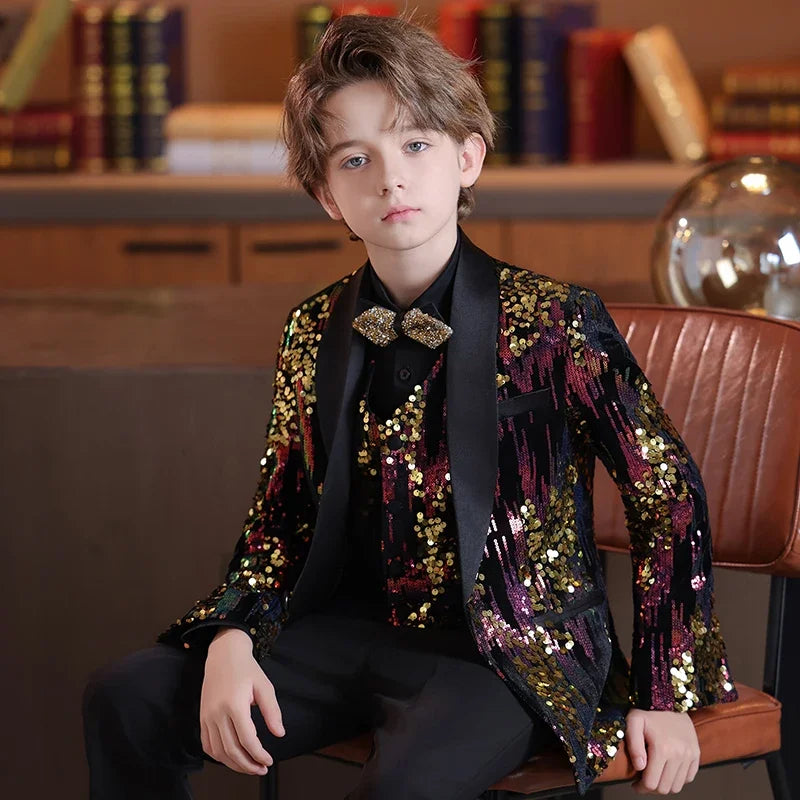 Sequin Boys Suit Set for Wedding Tuxedo Formal Children Suits for Piano Performance Costume Custom Made Kids Suit