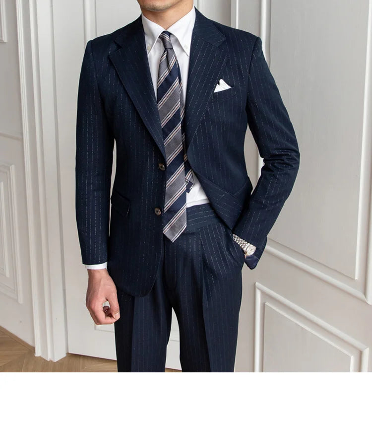 Traje de novio a rayas brillantes para banquete, para hombre, de un solo pecho, de 2 piezas, para fiesta de boda, entallado, para hombre