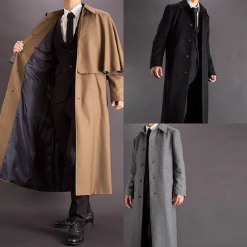 Classic Men Overcoat Single Breasted Detachable Cape Winter Warm Men’s Suit Coat Woolen Blend Wedding Business Customized