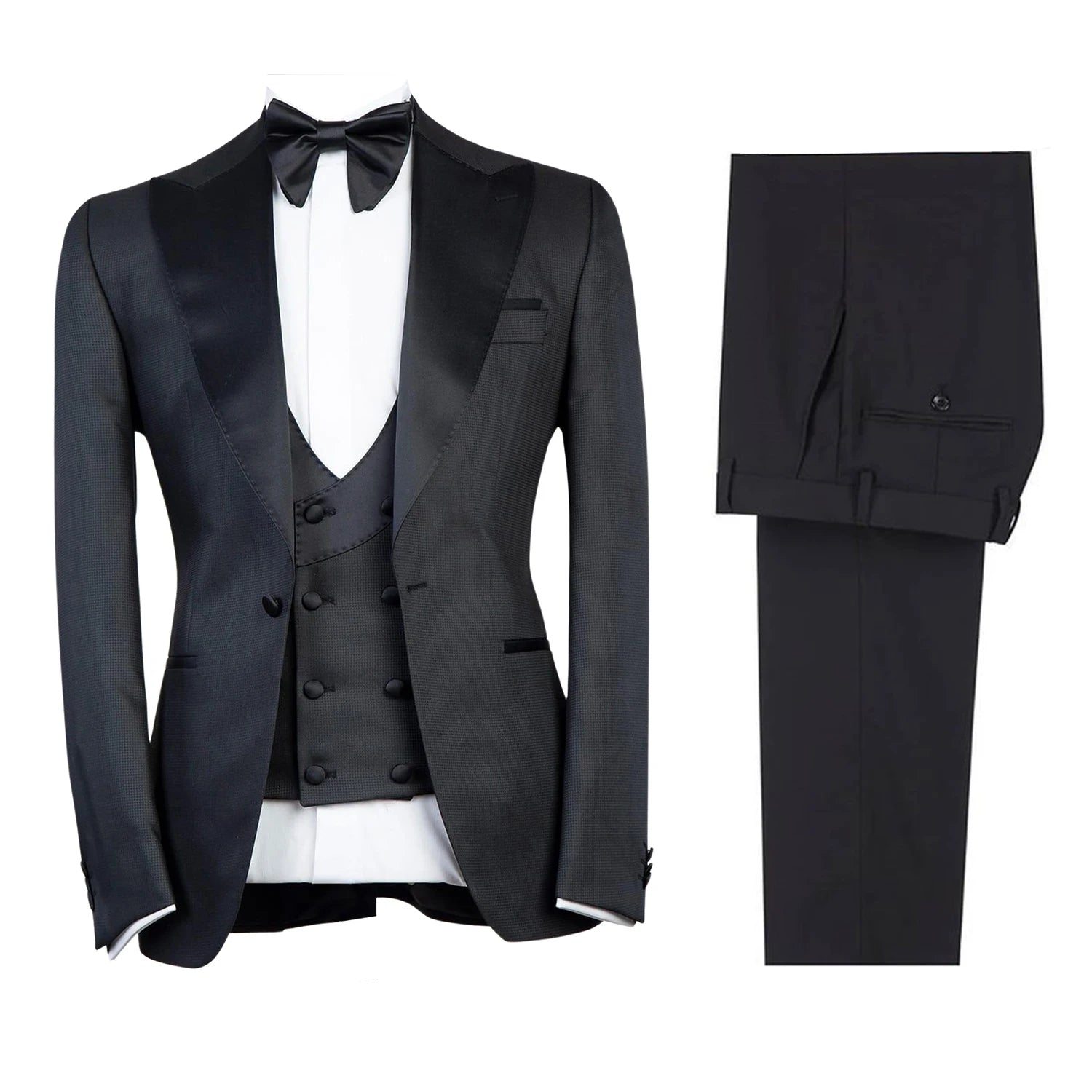 Men's Tweed One Button Suit Three Pieces Peak Lapel Tuxedos for Formal Party
