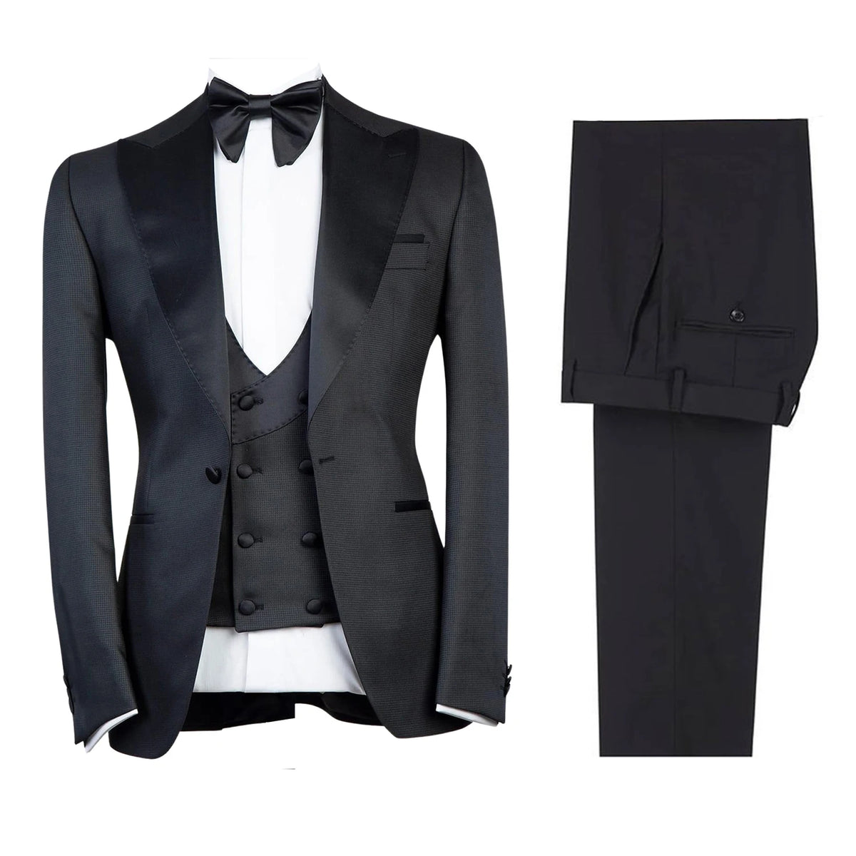 Men's Tweed One Button Suit Three Pieces Peak Lapel Tuxedos for Formal Party