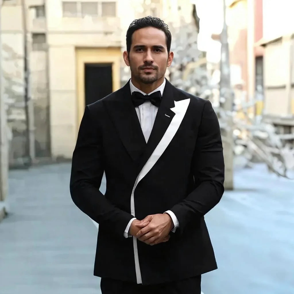 Formal Men's Suits 2 Pcs with Black Unique Collar Wedding Groom Tuxedo Blazer Pants for Business Custom Male Suit