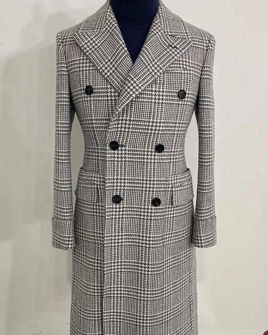 British Style Woolen Men Double Breasted Peaked Overcoat Business Autumn Winter Long Coats Custom Made Only Coat