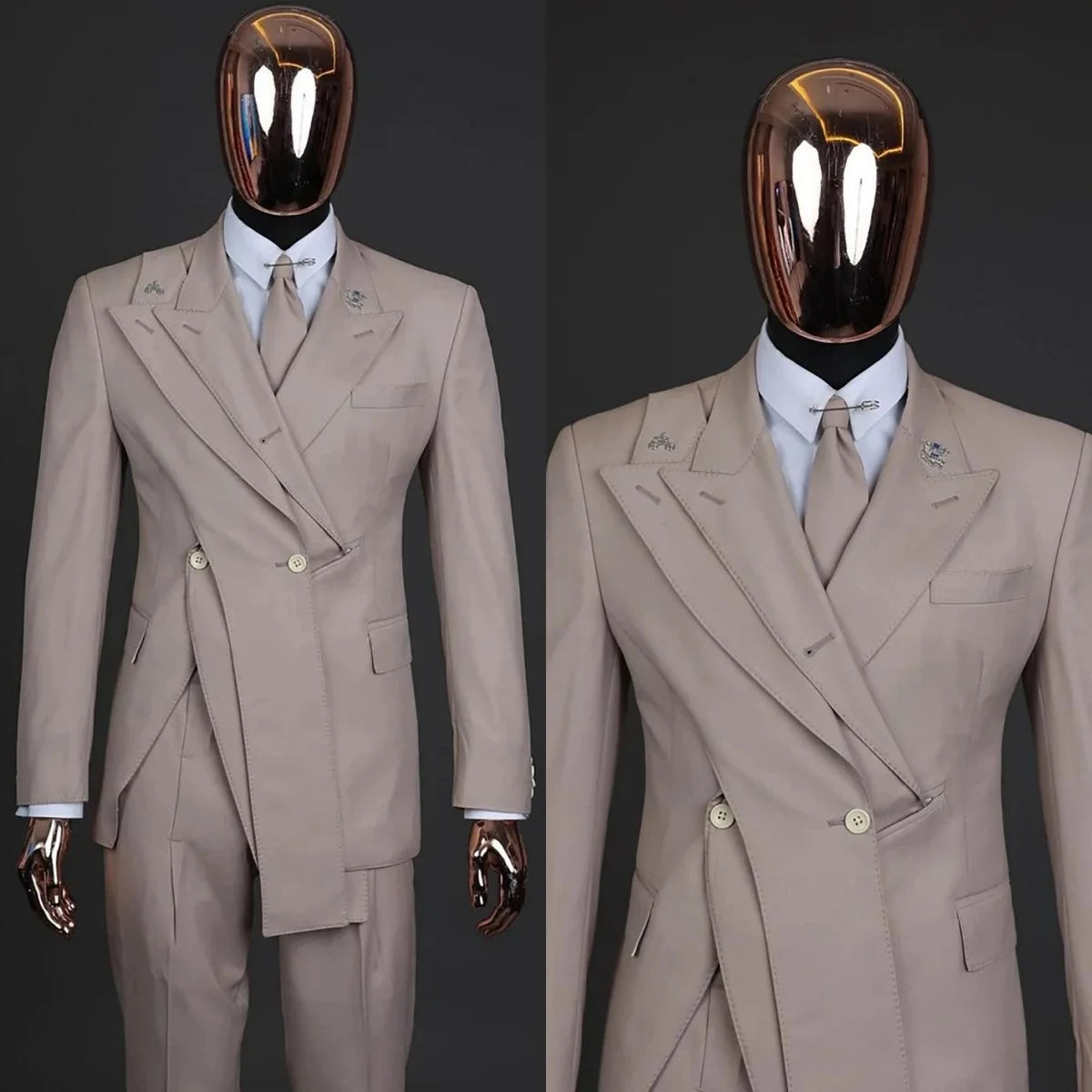 Men Suits Tailor-Made 2 Pieces Set Coat Unique Peaked Lapel Groom Blazer Evening Party Customized Jacket Black Pants