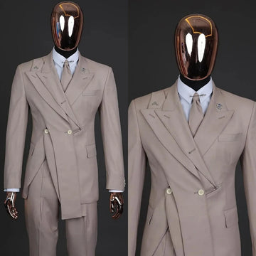 Men Suits Tailor-Made 2 Pieces Set Coat Unique Peaked Lapel Groom Blazer Evening Party Customized Jacket Black Pants