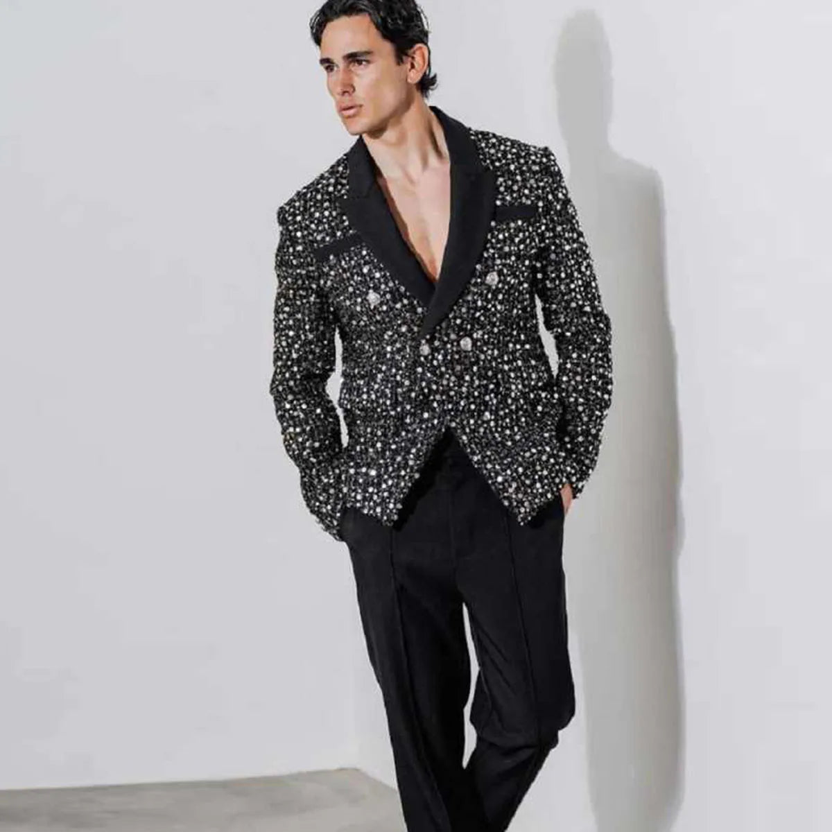 Customized Designer Fashion Beads Crystals Men Suits Groom Wedding Tuxedos 2 Pieces Sets Male Prom Blazer
