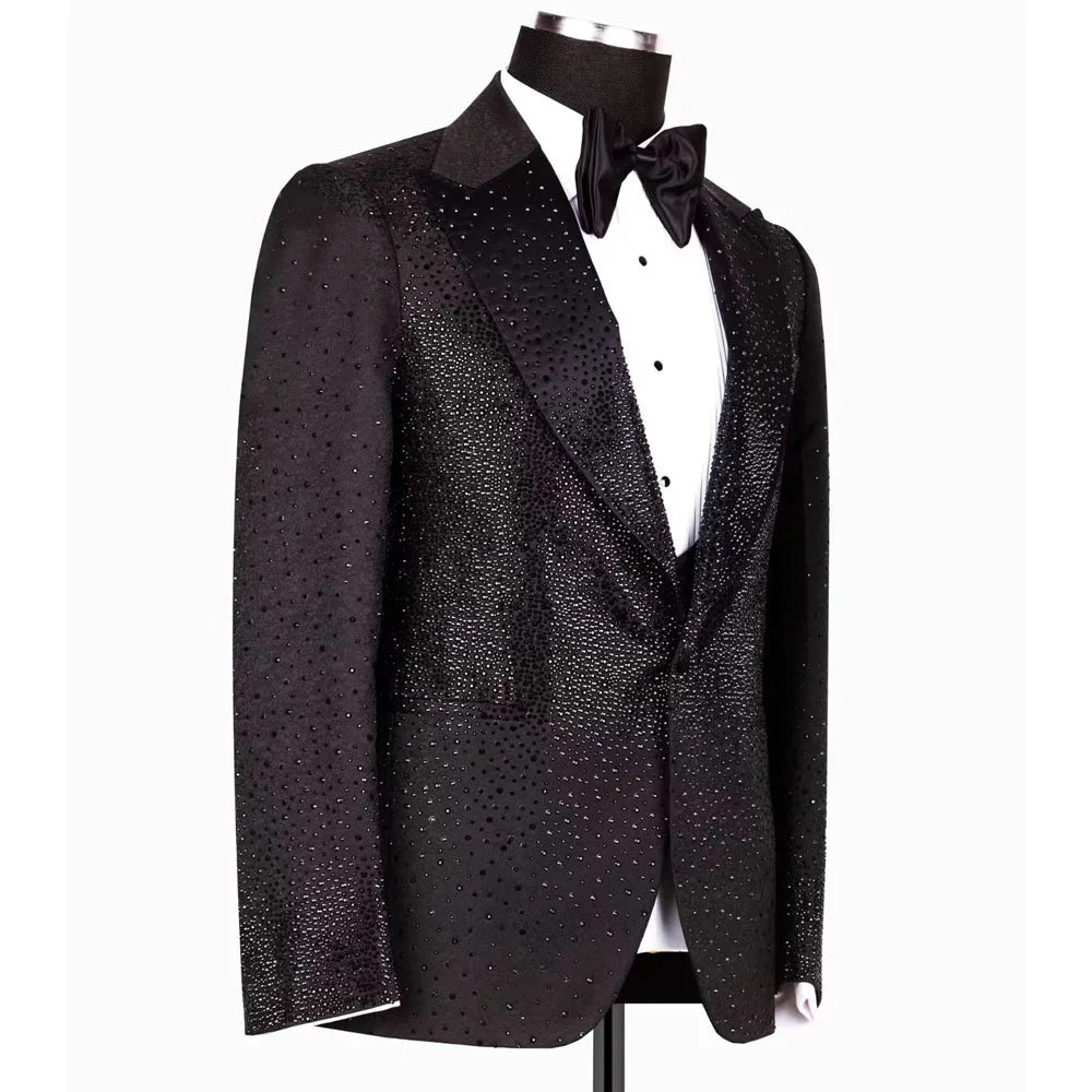 2 Piece Mens Suit Slim Fit Tailor-Made Handmade Beads Diamond Suit Jacket Pants Customized Wedding Formal Occasions Groom Tuxedo