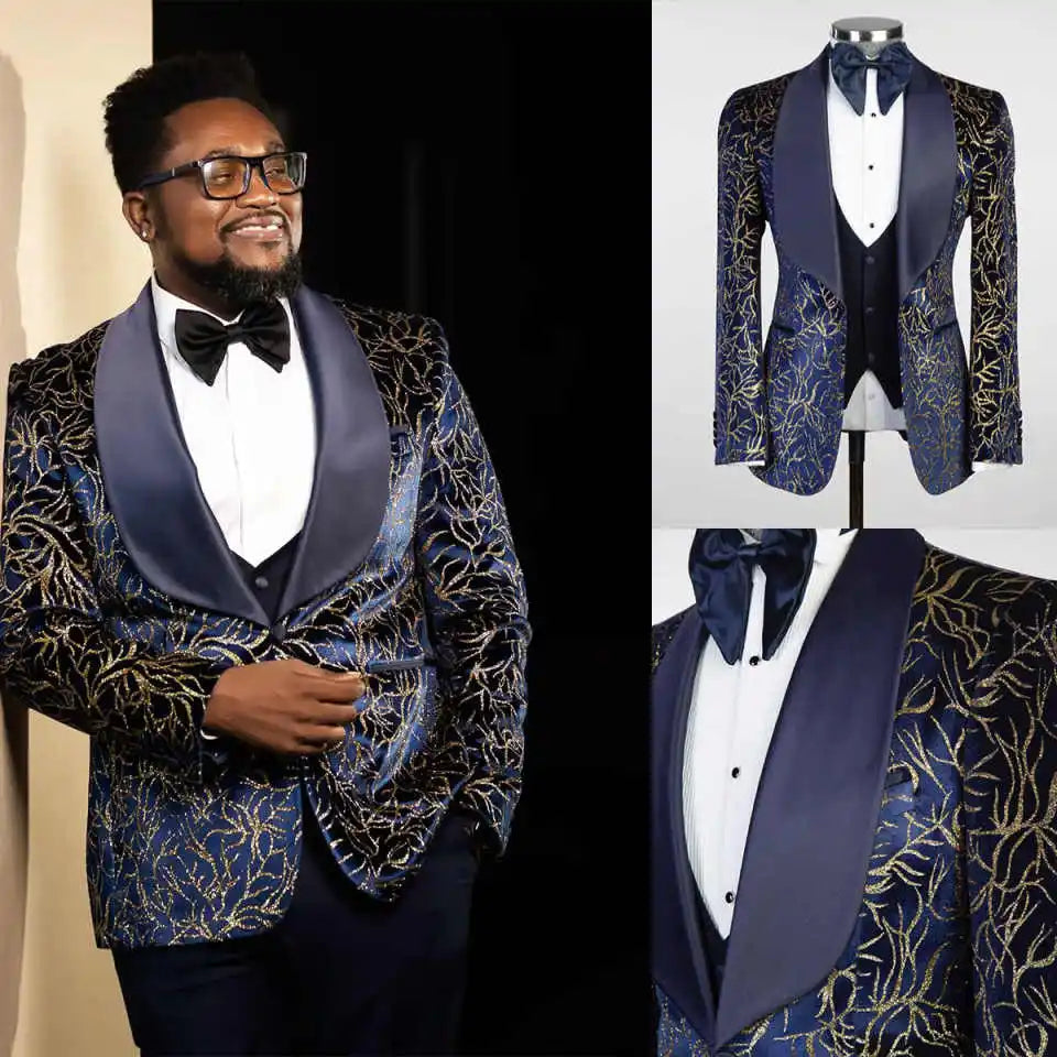 Glitter Men's Suits Single Breasted Crystal Beading 2 Pieces Jacket Pants Groom Wedding Tuxedo Leisure Party Banquet Customized