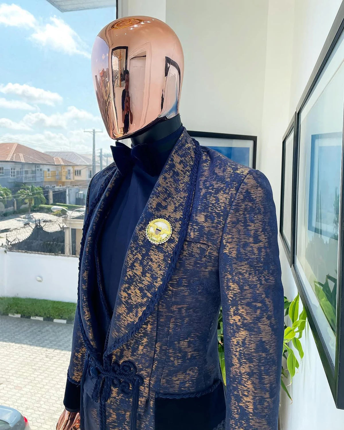 Unique Men Suits Tailor-Made One Piece Shawl Lapel Jacket Jacquard Only Blazer One Button Evening Party Customized Coat
