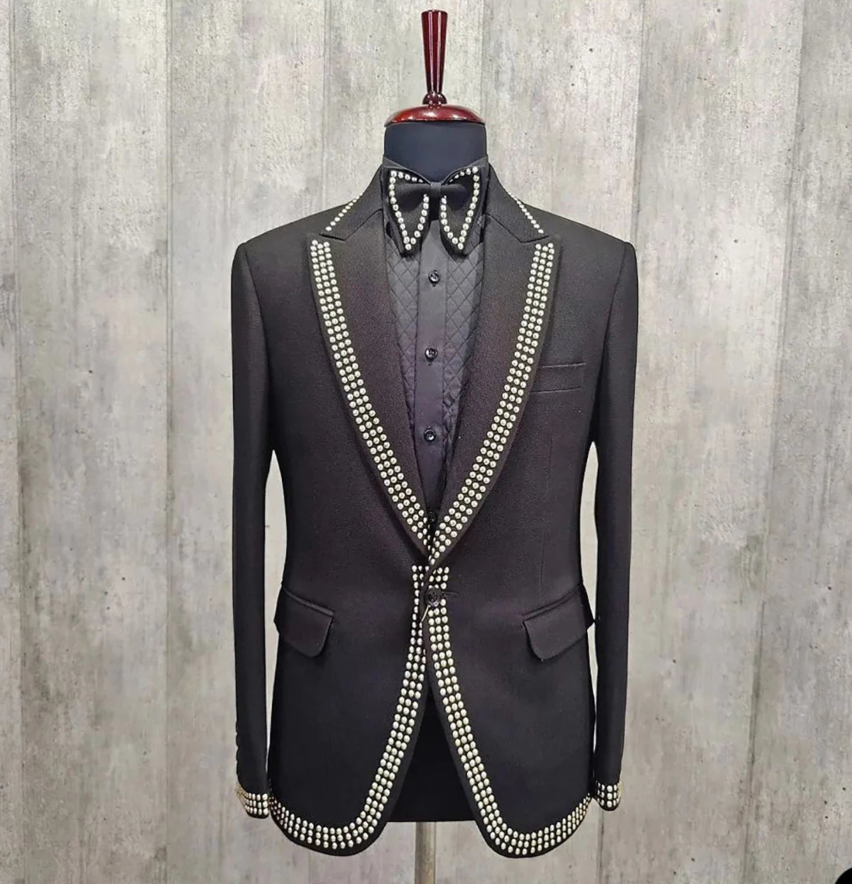Trajes de boda para hombre, diseño de esmoquin personalizado, con abalorios, chaqueta formal con solapa de pico, corte entallado, para novio, solo una capa 