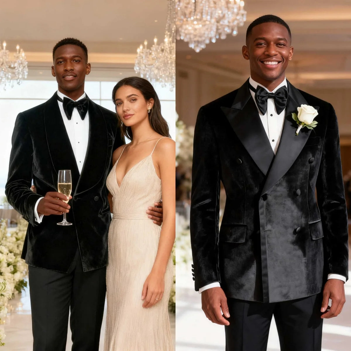 Elegant Velvet Men's Suits 2 Piece Blazer Pant Peaked Lapel Formal Business Occasion Costume Homme Ropa Hombre