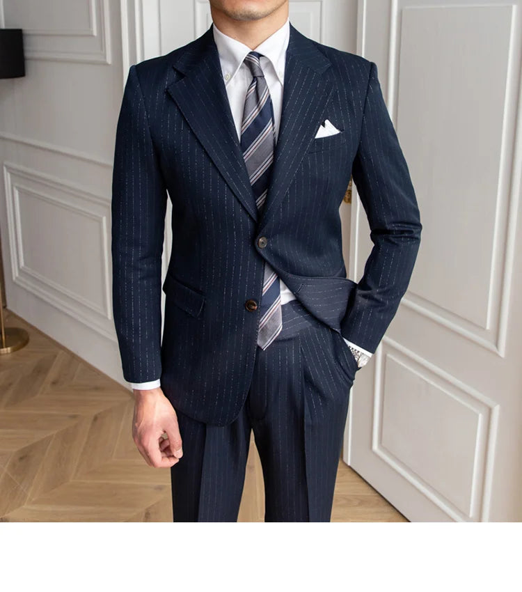 Traje de novio a rayas brillantes para banquete, para hombre, de un solo pecho, de 2 piezas, para fiesta de boda, entallado, para hombre