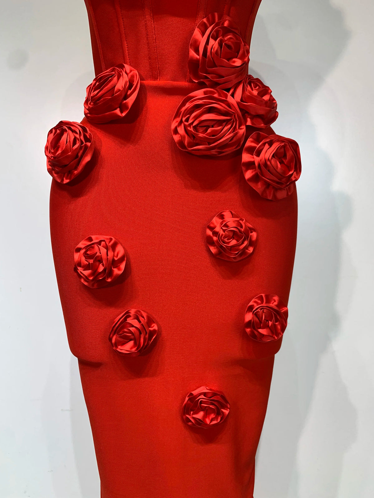 Women Sexy Strapless Backless Red Flower Midi Bandage Dress Celebirty Elegant Evening Club Party Birthday Dresses