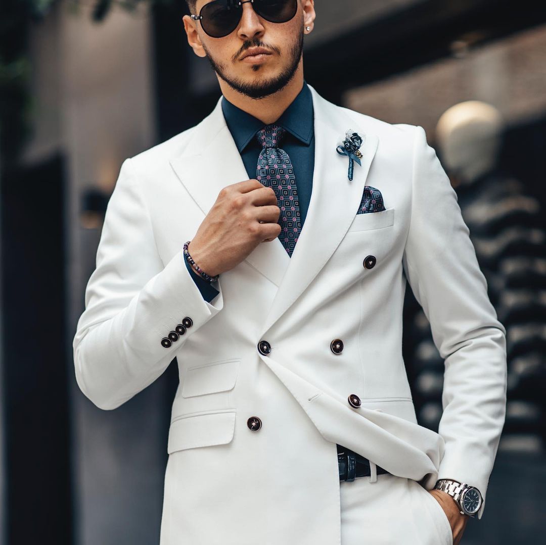 Costume homme blanc 2 pièces coupe slim sur mesure revers croisé pantalon blazer mariage travail bal décontracté sur mesure