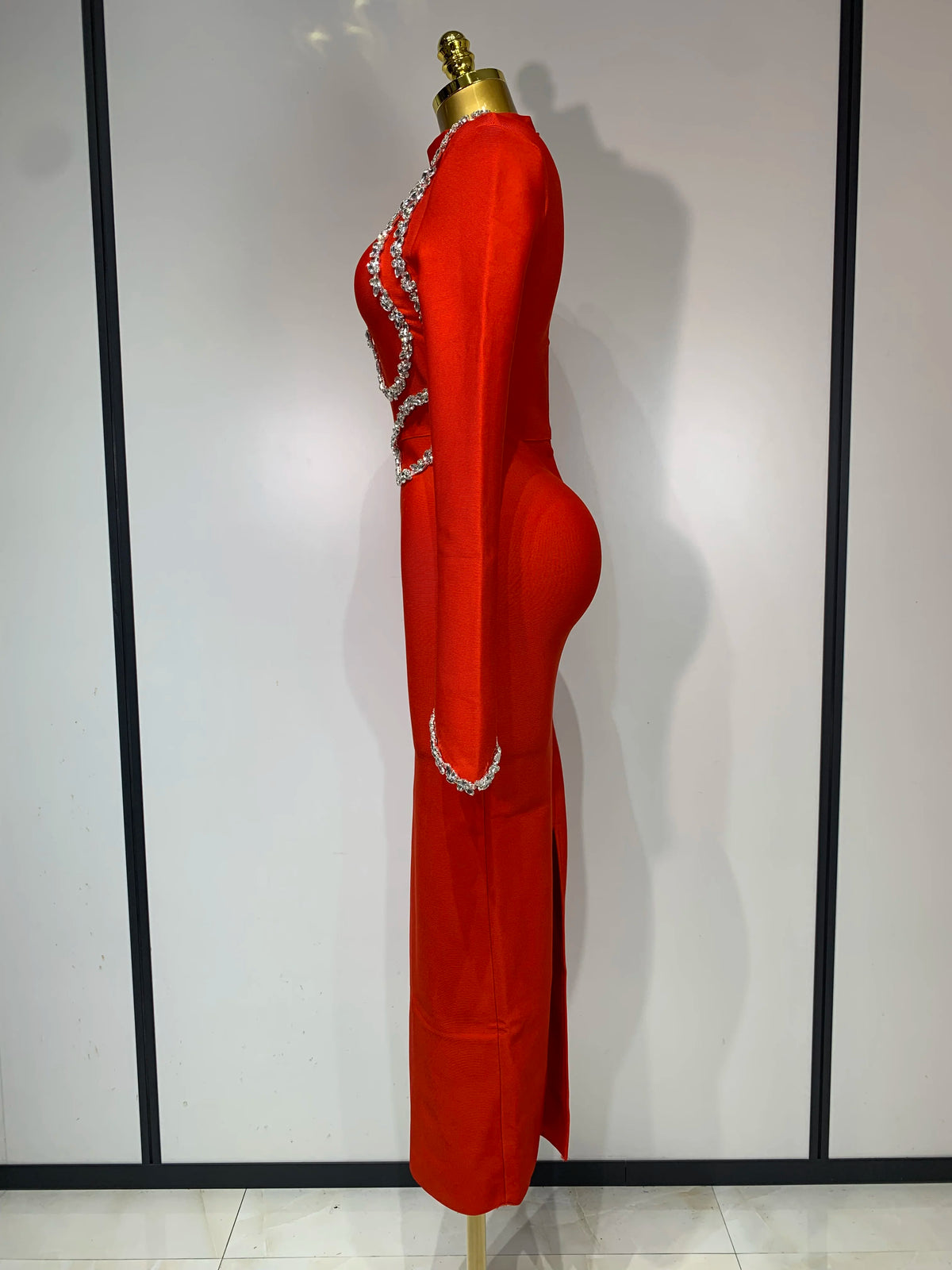 Women Sexy Long Sleeve Diamonds Maxi Long Bodycon Bandage Dress Celebrity Elegant Evening Party Luxury Birthday Dresses