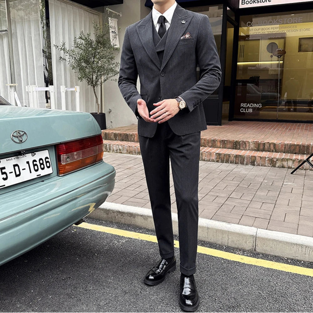 Costume classique pour homme, 3 pièces (blazer, gilet, pantalon), coupe slim, tenue de soirée, de mariage, décontractée