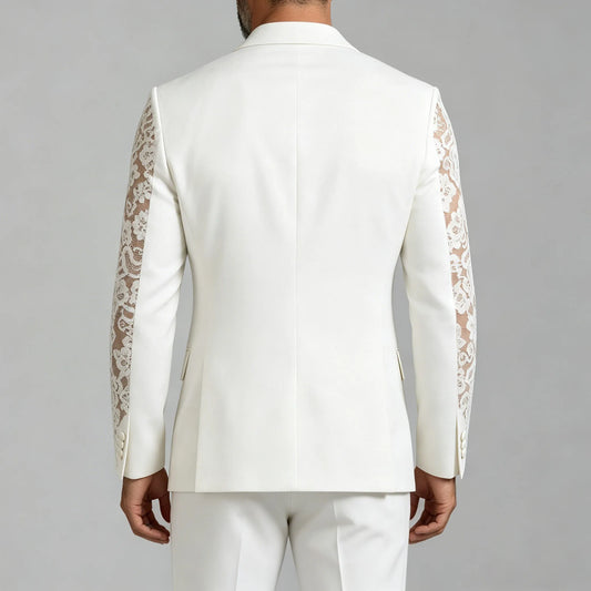 Luxury Metallic Beaded Wedding Suits for Men 2 Pieces Sets Groom Tuxedos Male Prom Blazers Slim Ropa Hombre Customized