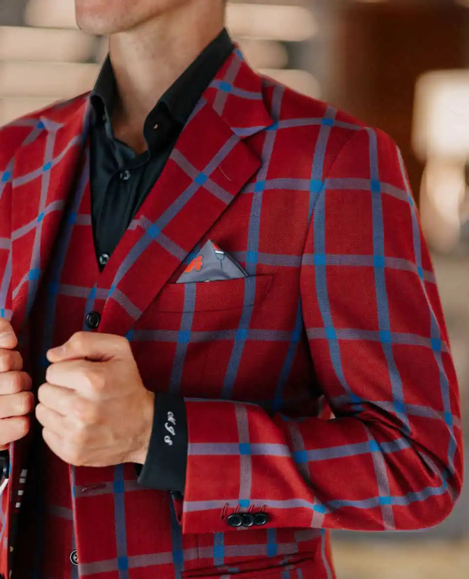 Plaid Leisure Wedding Suits for Groom Notched Lapel Beaded Single Breasted Tuxedos 3 Pcs Jacket Pants Vest Customized