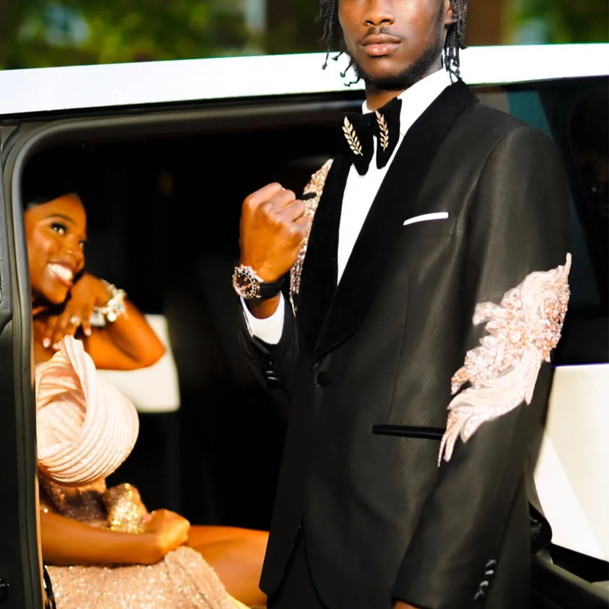 Luxury Style Diamond Men Suit Customized Peaked Lapel Groom Party Male Blazers 2 Piece Sets Tuxedos Wedding