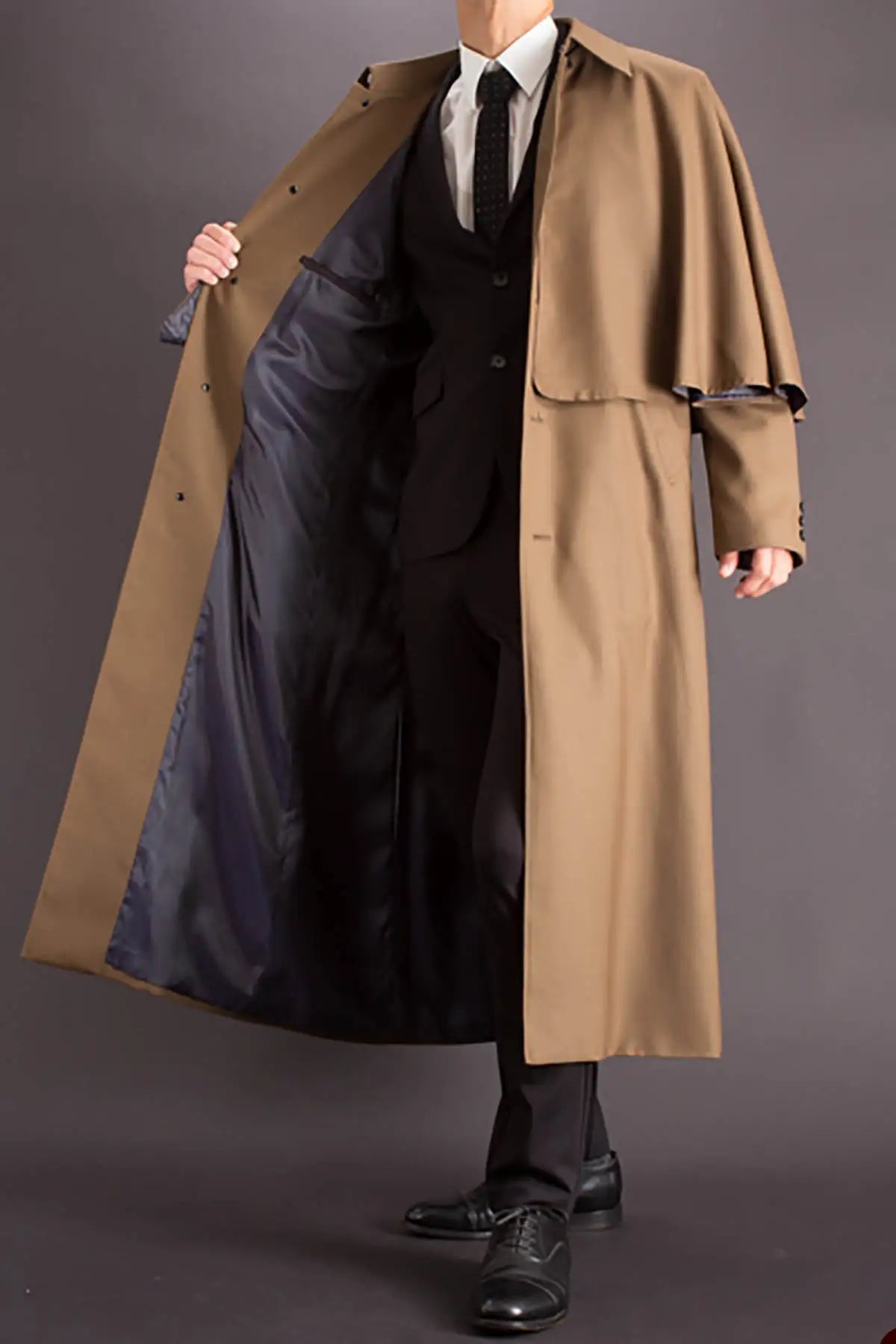 Classic Men Overcoat Single Breasted Detachable Cape Winter Warm Men’s Suit Coat Woolen Blend Wedding Business Customized