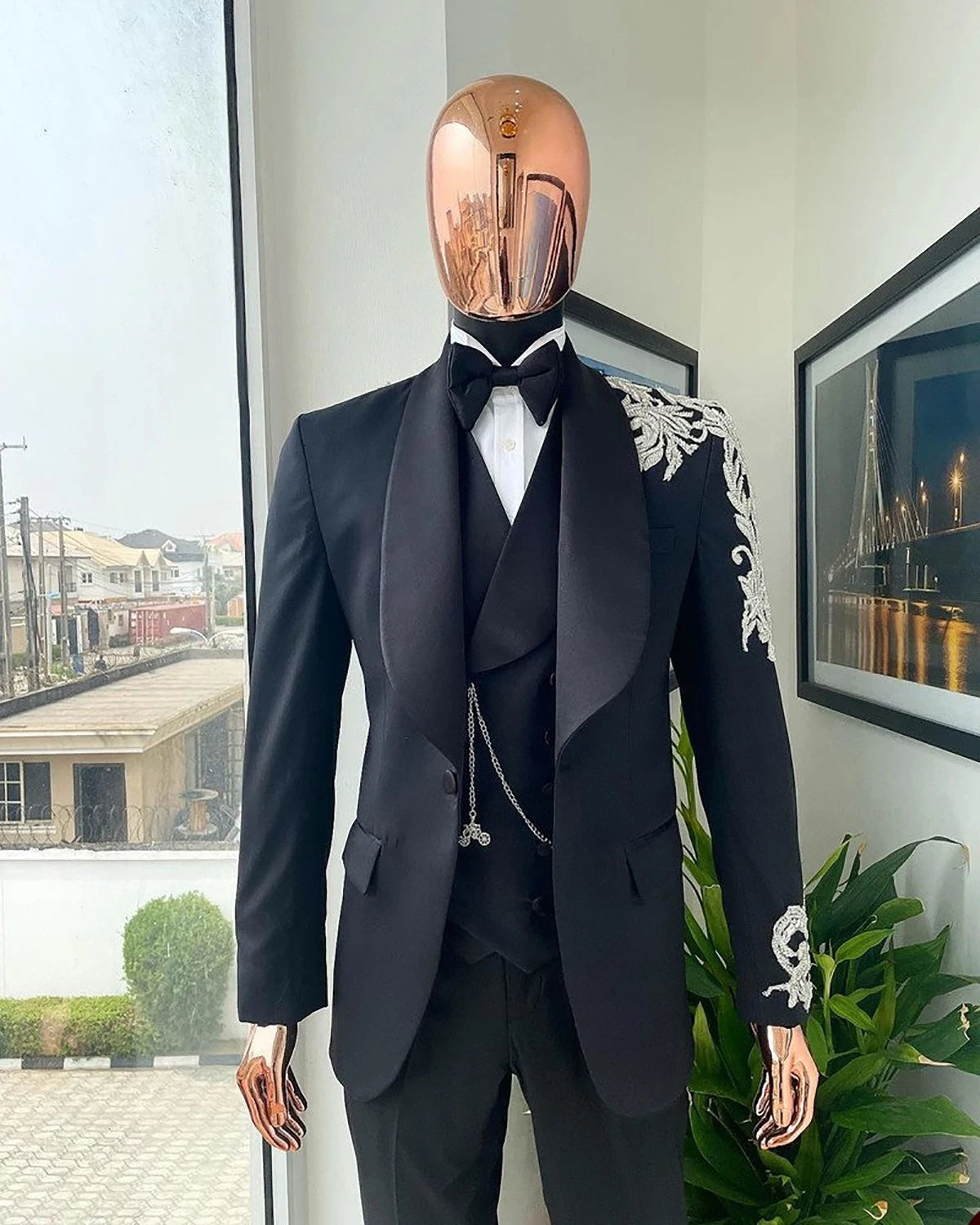 Costume de mariage en coton pour homme, coupe ajustée, 3 pièces, sur mesure, pour occasions formelles, taille personnalisée