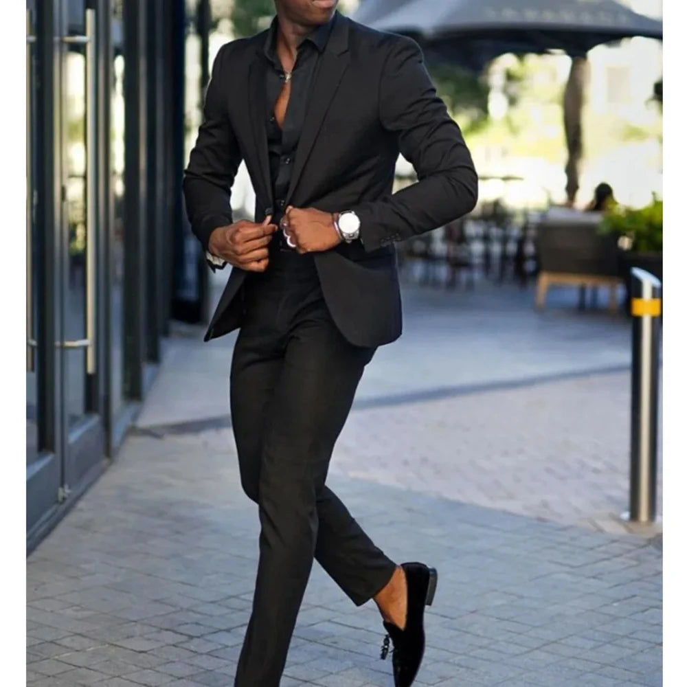 Fashion Black Slim Fit Men Suits Wedding Tuxedos Business Party Prom Best Blazer Sets Masculino 2 Piece Costume Homme Coat Pants