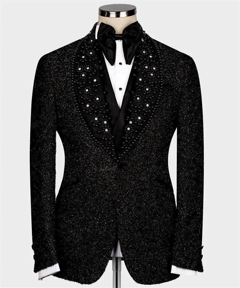 Smoking de marié personnalisé 2 fentes perles cristal Blazer homme une seule veste