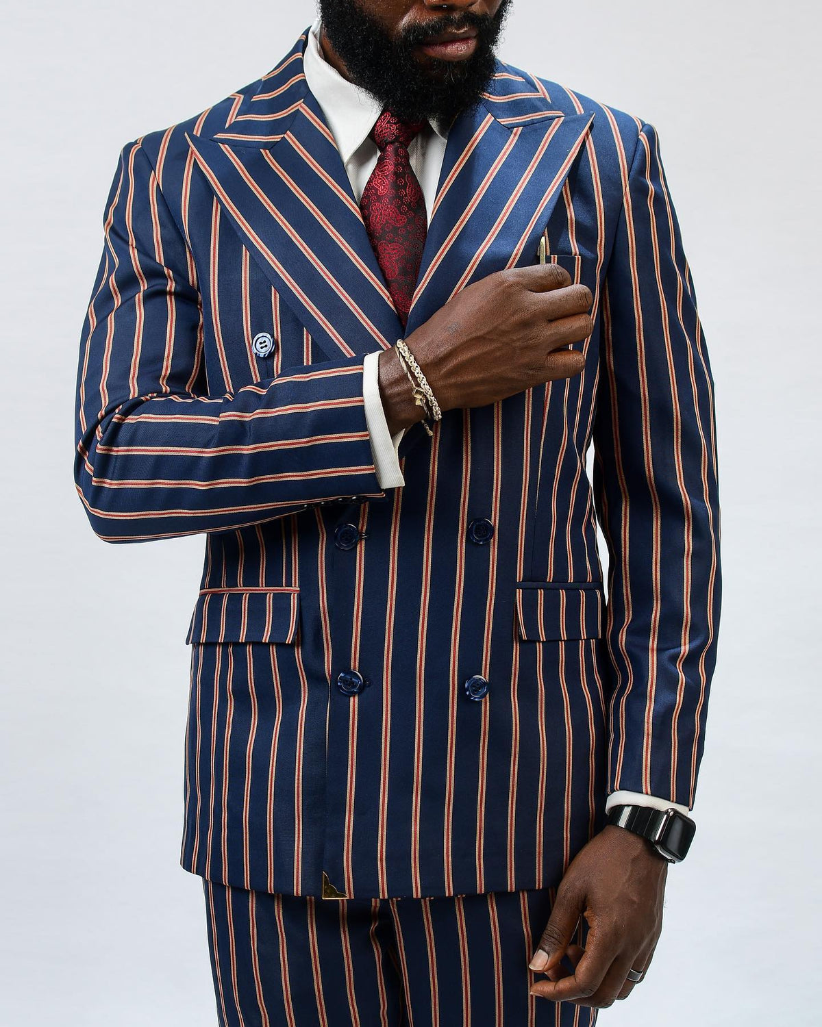 Luxury Men's Suit 2 Pieces Blazer Pants Double Breasted Peaked Lapel Business Formal Stripes Wedding Groom Tailored Costume Homme