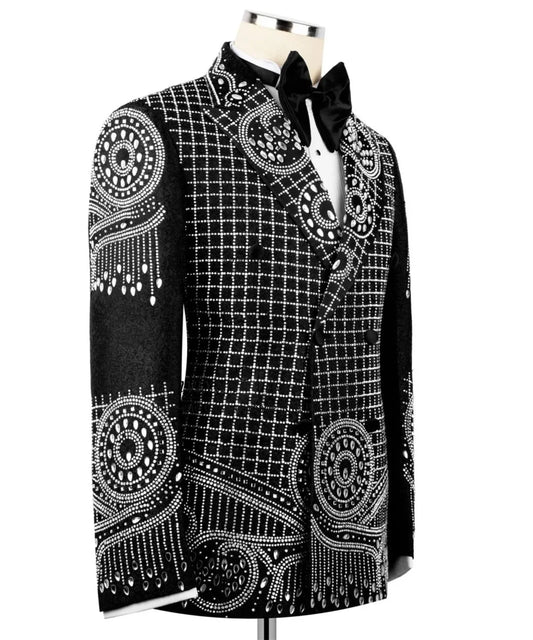 Sparkly Diamond Crystal Men Suits 2 Pieces Set Male Party Prom Blazer Customized Groom Tuxedo Wedding Jacquard Costume Homme
