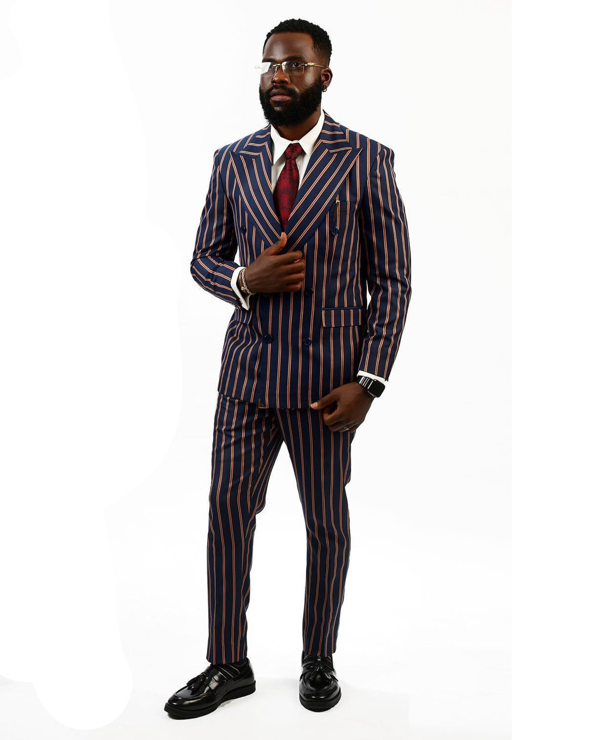 Luxury Men's Suit 2 Pieces Blazer Pants Double Breasted Peaked Lapel Business Formal Stripes Wedding Groom Tailored Costume Homme