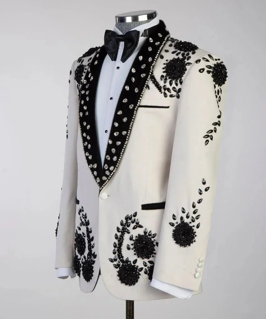 Luxury Men Suits Wedding Tailor-Made Beaded Crystal One Piece Coat Shawl Lapel Groom Blazer Appliques Customized Only Jacket