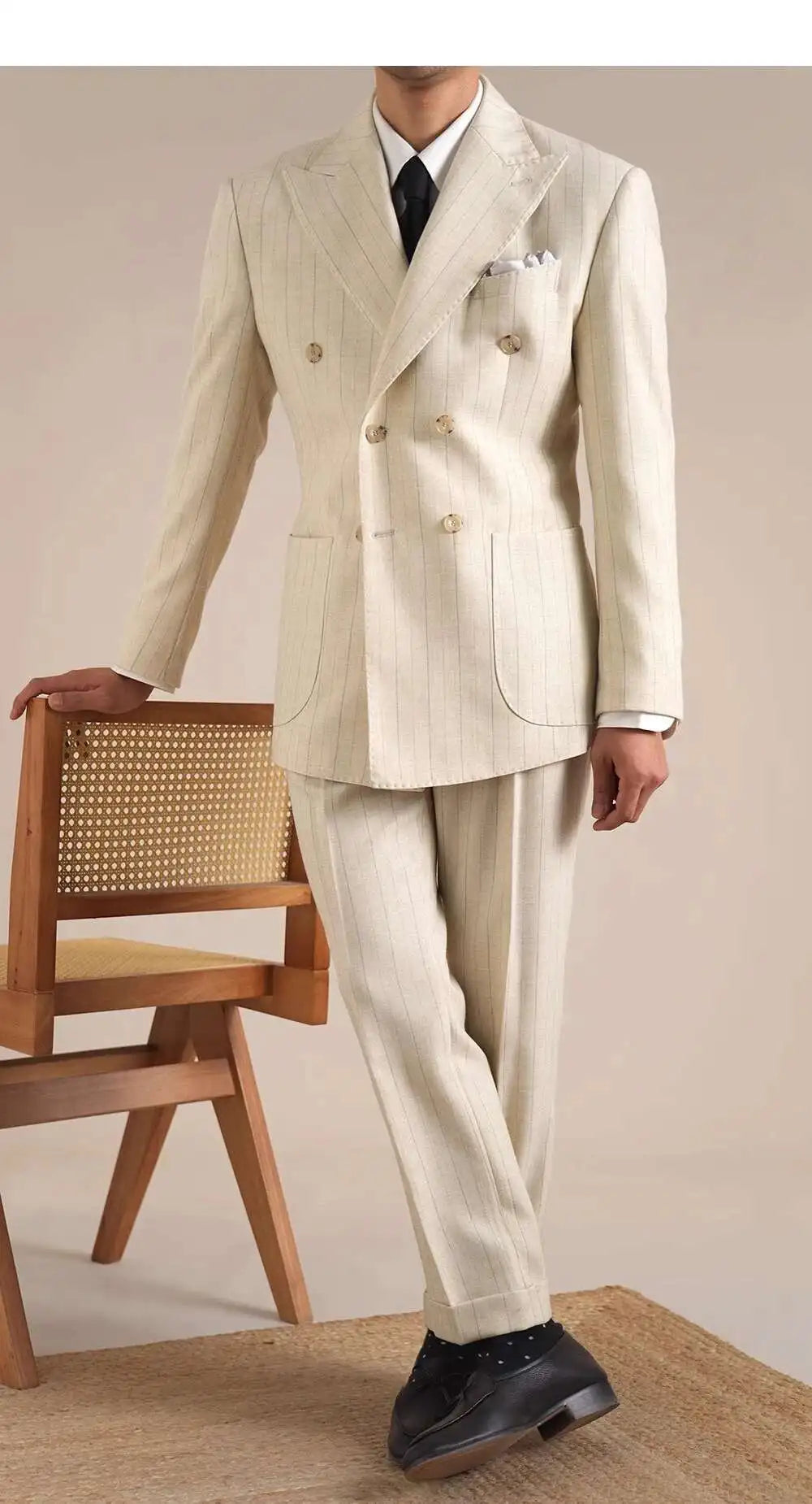Luxury Stripe Business Suits for Men Double Breasted Formal Casual Dress Suits 2 Pieces Elegant Costume Homme Men Tuxedo Suit