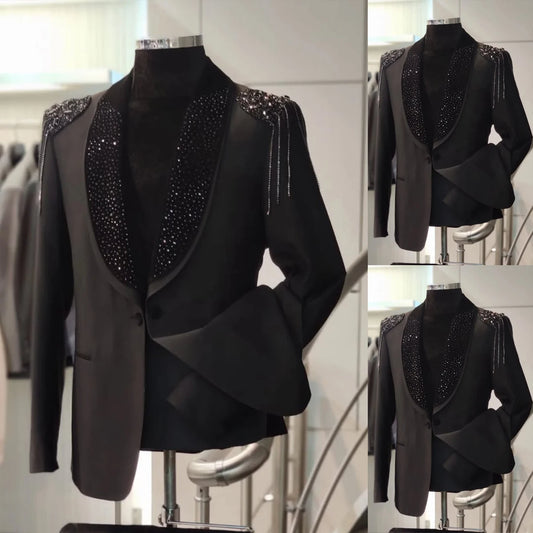 Tailored 2 Pieces Men Suits Blazer Pants Regular Fit Shawl Lapel One Button Hot Fix Luxury Fabric Modern Formal Suits Customized