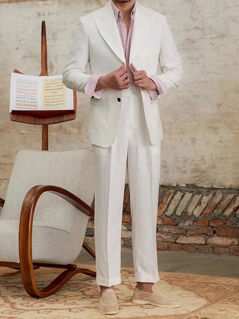 Business Casual Office Men Suits Sets British Style Single Breasted Blazers Straight Trousers Men Two Piece Set