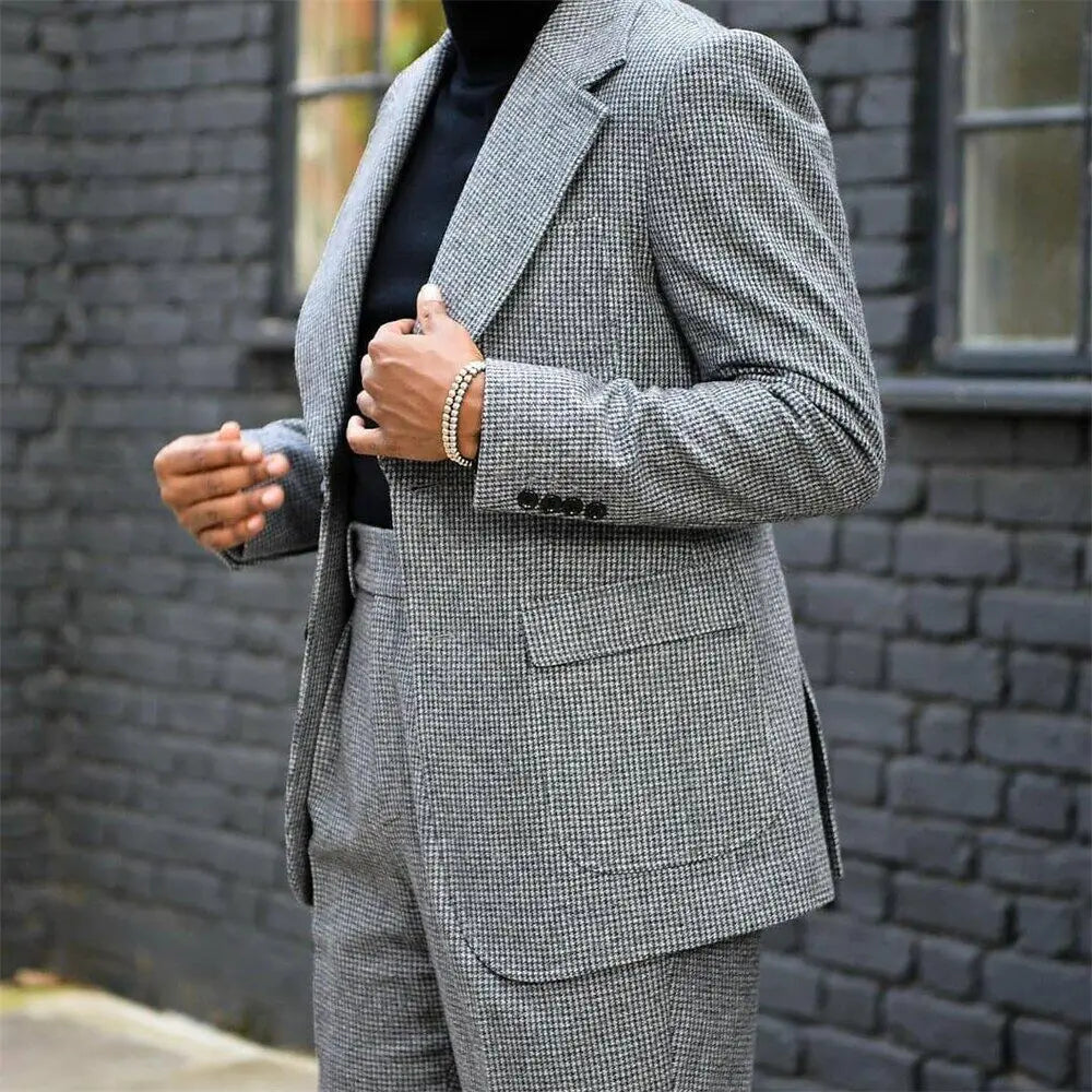 Trajes de boda de pata de gallo para hombre, esmoquin de novio de solapa con pico, corte entallado, conjunto de 2 piezas.