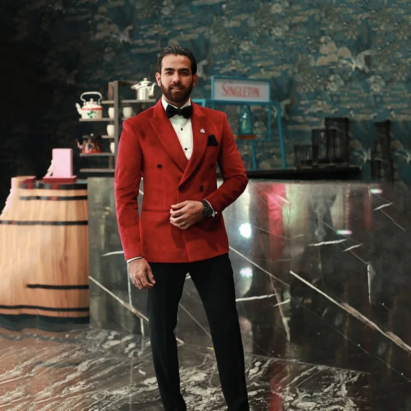 Costume 2 pièces pour homme (veste en velours), revers en pointe, croisé, boutons, smoking, pour le travail, le quotidien, les loisirs 