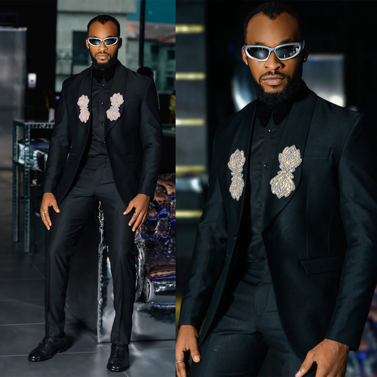 Elegant Men Suits Shawl Lapel Tailor-Made 2 Pieces Set Jacket Blazer One Button Groom Customized Coat Black Pants