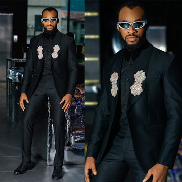 Elegant Men Suits Shawl Lapel Tailor-Made 2 Pieces Set Jacket Blazer One Button Groom Customized Coat Black Pants