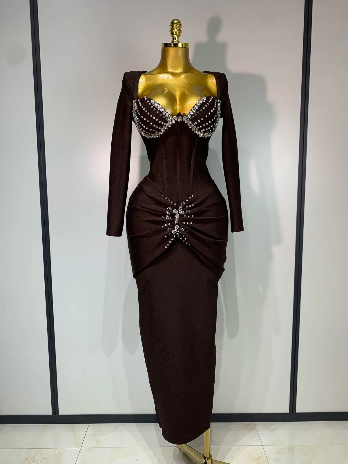 Women Sexy Luxury Sparkly Diamond Bandage Long Sleeve Bodycon Dress Celebrity Elegant Evening Club Pary Birthday Dresses