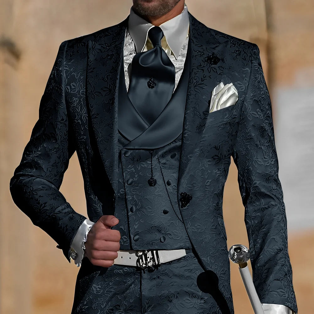 Jacquard Men's Suit 3 Piece Suit Groom Party Tuxedo Wedding Men's Formal Jacket Pants Vest Slim Fit Custom Suit Male