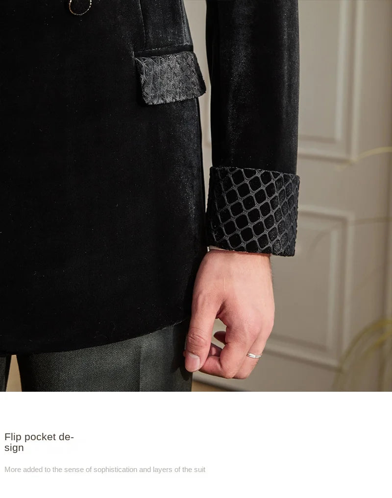 Homemade Autumn and Winter Small Capital Banquet Shade Collar Velvet Suit Gentry Fashion Trendy Suit Jacket Men