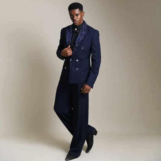 Glitter Diamond Gem Men Suits Slim Fit Customized Wedding Tuxedo 2 Piece Sets Groom Male Blazers Peak Lapel Party Costume Homme