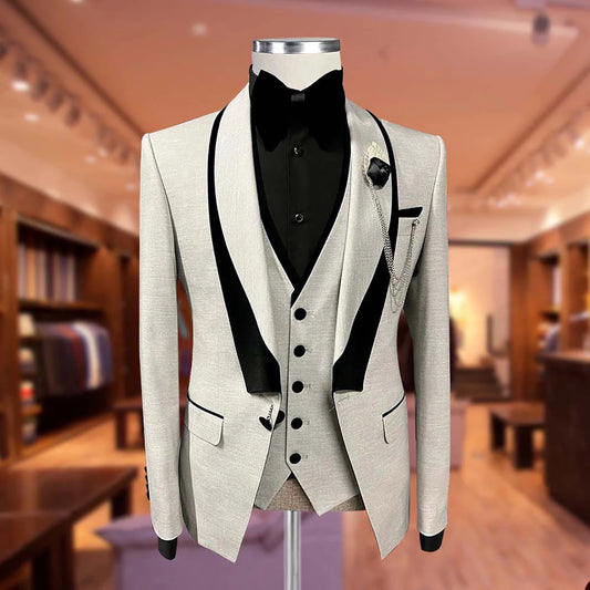 New Men Wedding Suits One Button Tuxedos Slim Fit Groom Wear Business 2 Pieces Jacket Vest Terno Masculino Customize