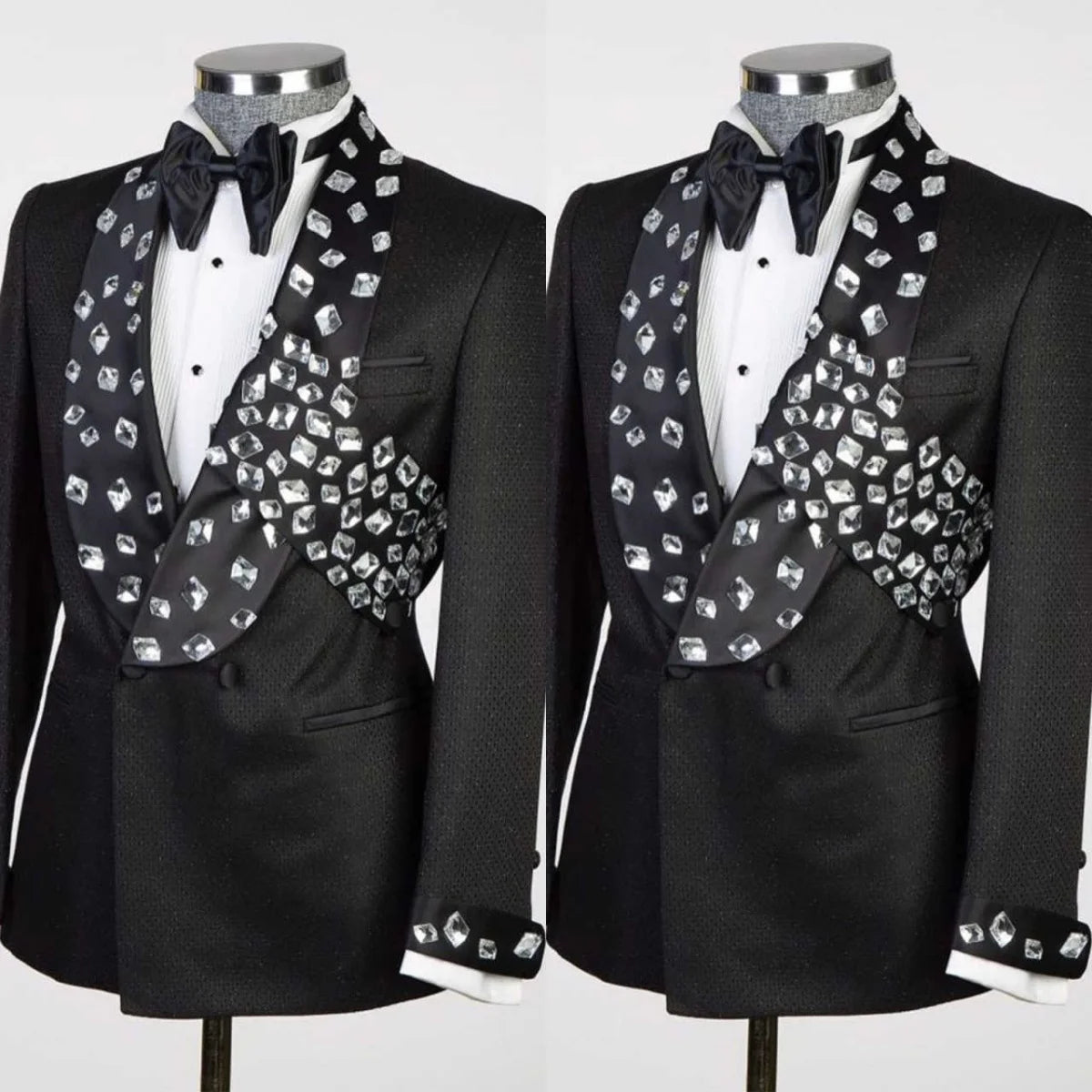 Gorgeous Wedding Tuxedos Crystal Double Breasted Men Suit Shawl Lapel 1 Piece Set Jacket  Groom Blazers Prom Party Customized